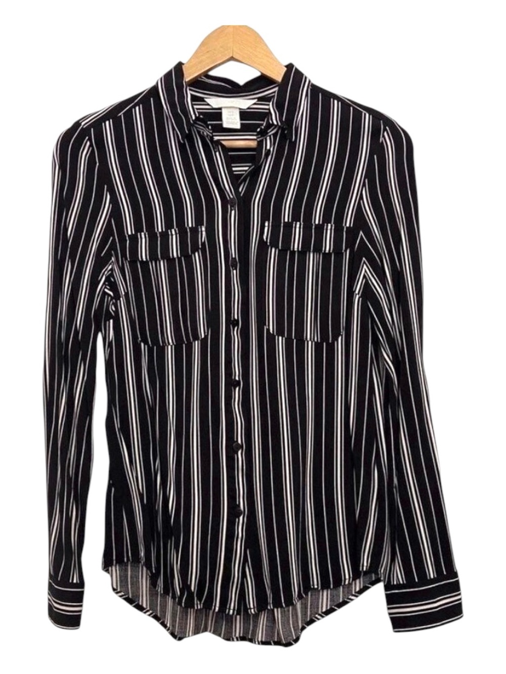 2/40$ H&m lined button up blouse striped black ecru white viscosa lightweight 2